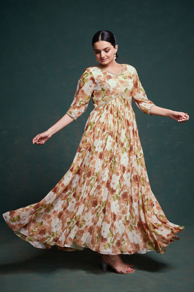 Party Wear Cream Color Chiffon Gown