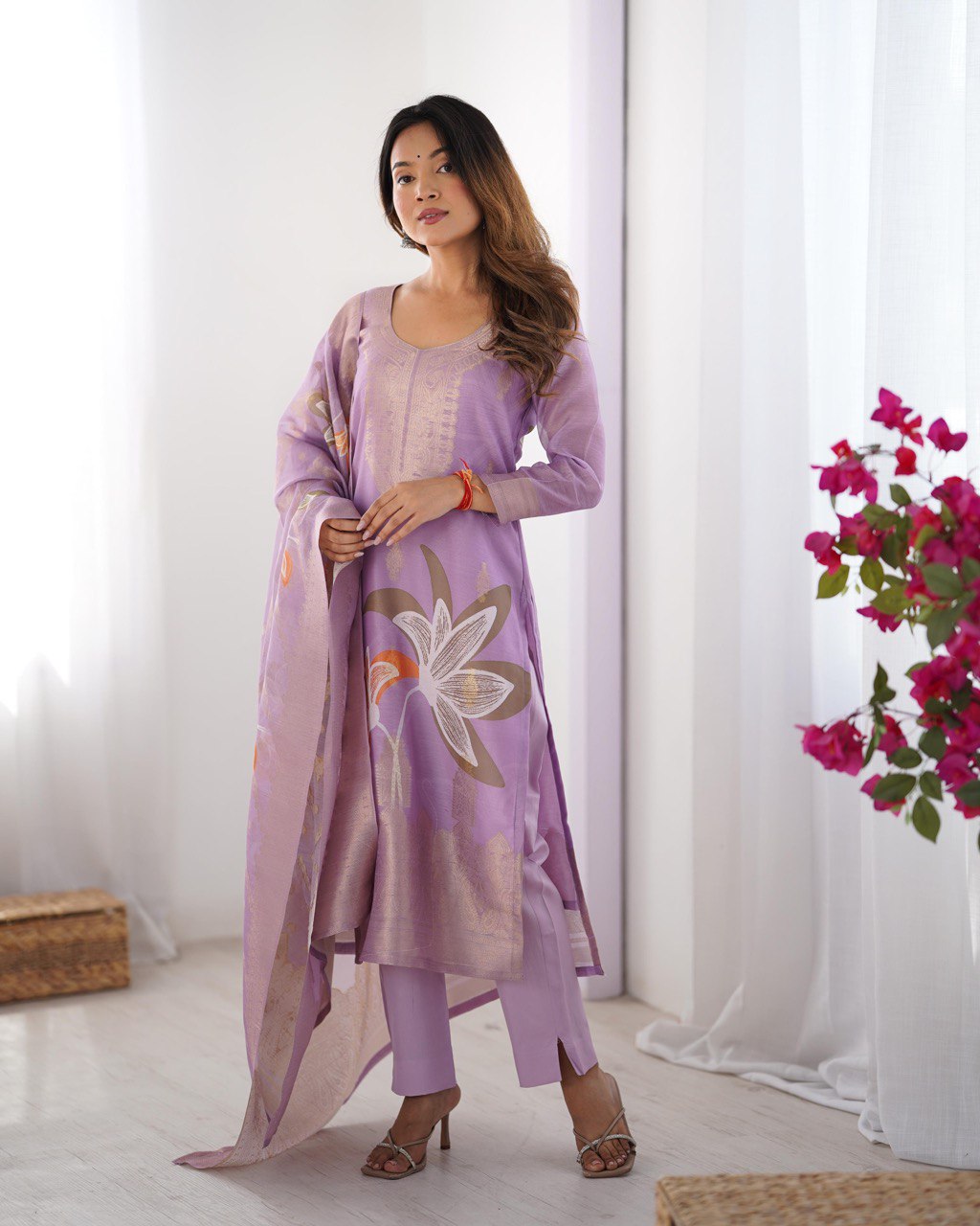 Latest Chanderi Silk Printed Top Pent Dupatta