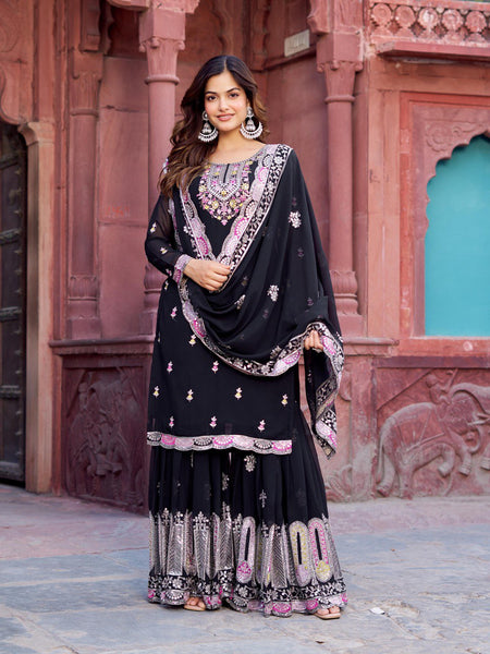 Georgette Sequence Work Sharara Suit