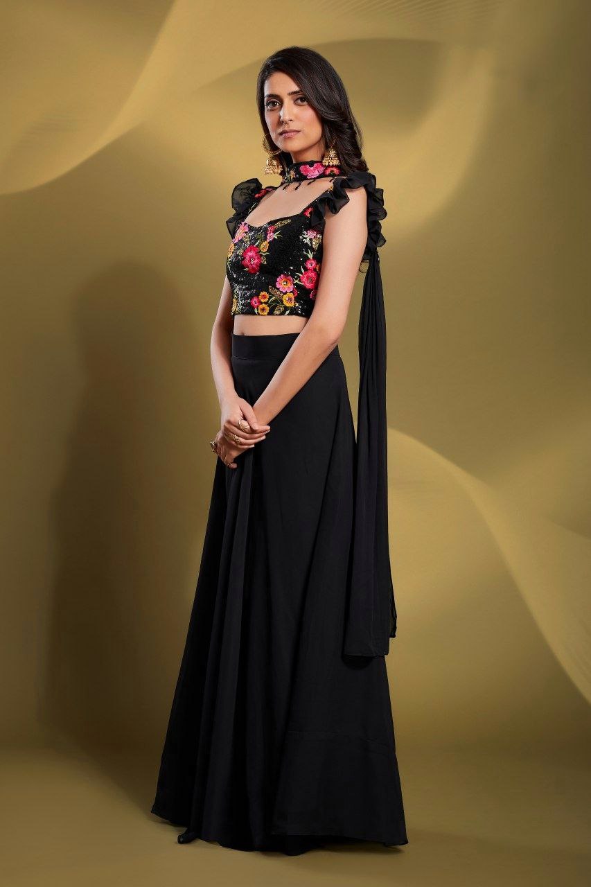 Black Color Georgette Ready to wear Lehenga Choli