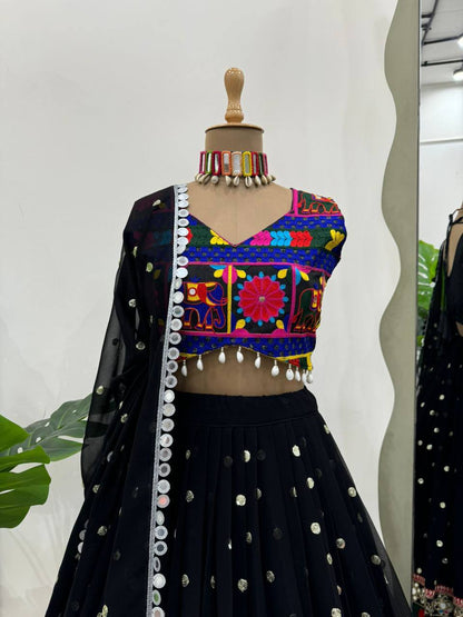 Latest Georgette Chine Stitch Kodi Work Lehenga Choli