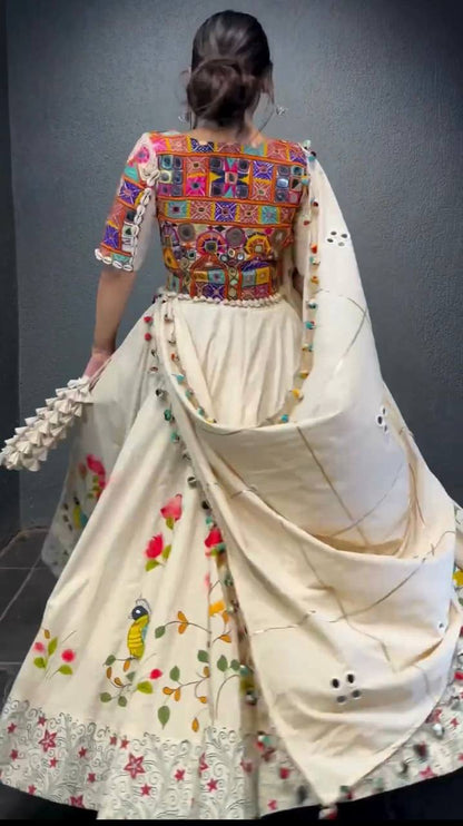 Off White Color Rayon Real Mirror Lehenga Choli