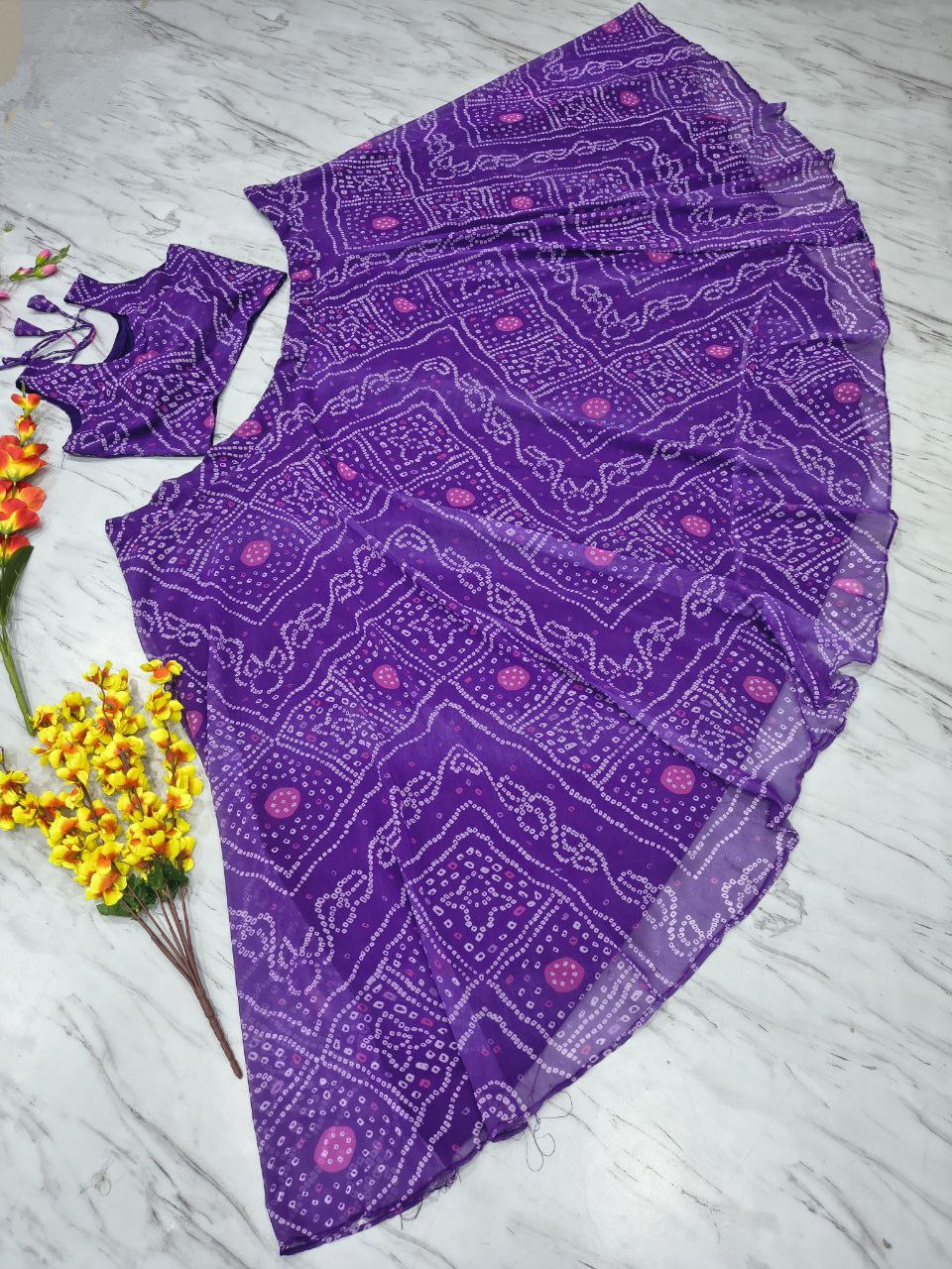 Designer Georgette Lehenga Choli with Printed Work & Lace Border Dupatta