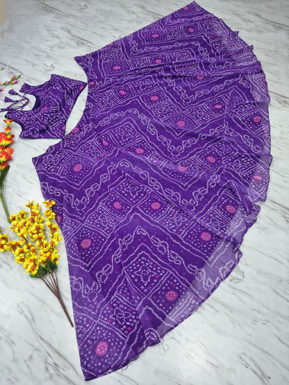 Designer Georgette Lehenga Choli with Printed Work & Lace Border Dupatta