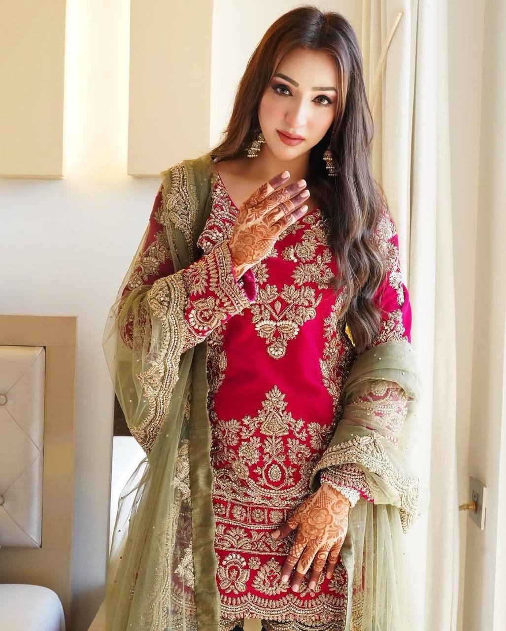 Red Color Georgette Embroidery Plazo Suit