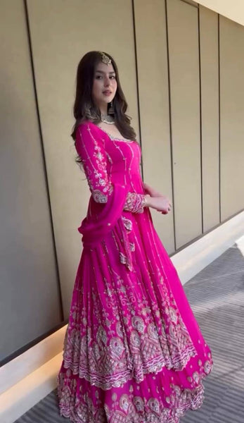 Pink Georgette Sequence Indo Western Lehenga