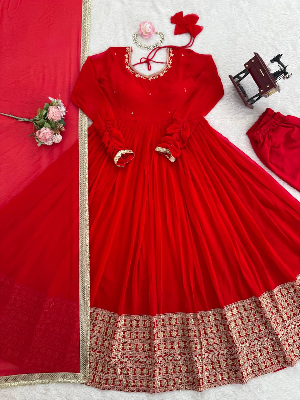 Designer Georgette Anarkali Suit with Pant & Dupatta | Wedding & Festive Collection