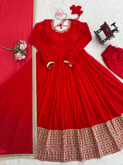 Designer Georgette Anarkali Suit with Pant & Dupatta | Wedding & Festive Collection