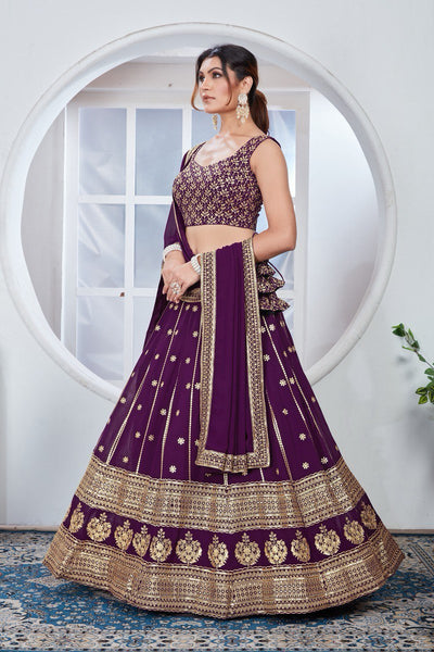 Wine Color Georgette Embroidery Lehenga Choli