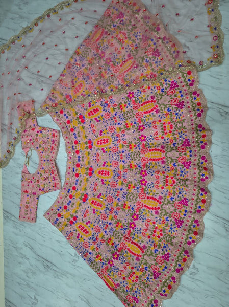 Premium Faux Georgette Embroidered Lehenga Choli With Sequins Work, Heavy Cancan & Net Dupatta – Wedding & Party Wear