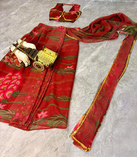 Velvet Peal Work ready to wear Saree