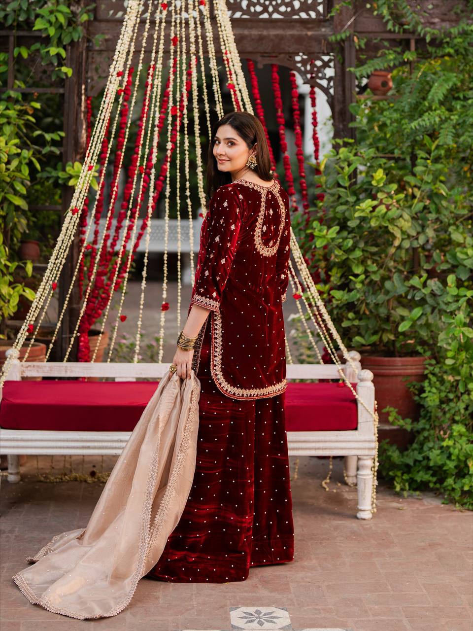 Velvet Pearl Work Plazo Suit
