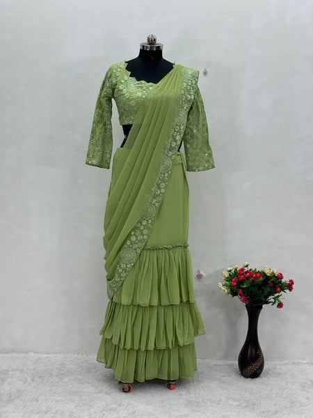 Elegant Faux Georgette Embroidered Lehenga saree Choli Set