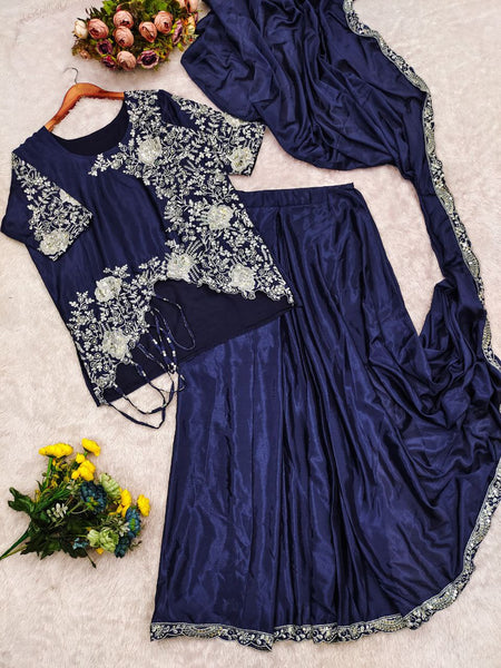 Ready to wear chinon silk saree