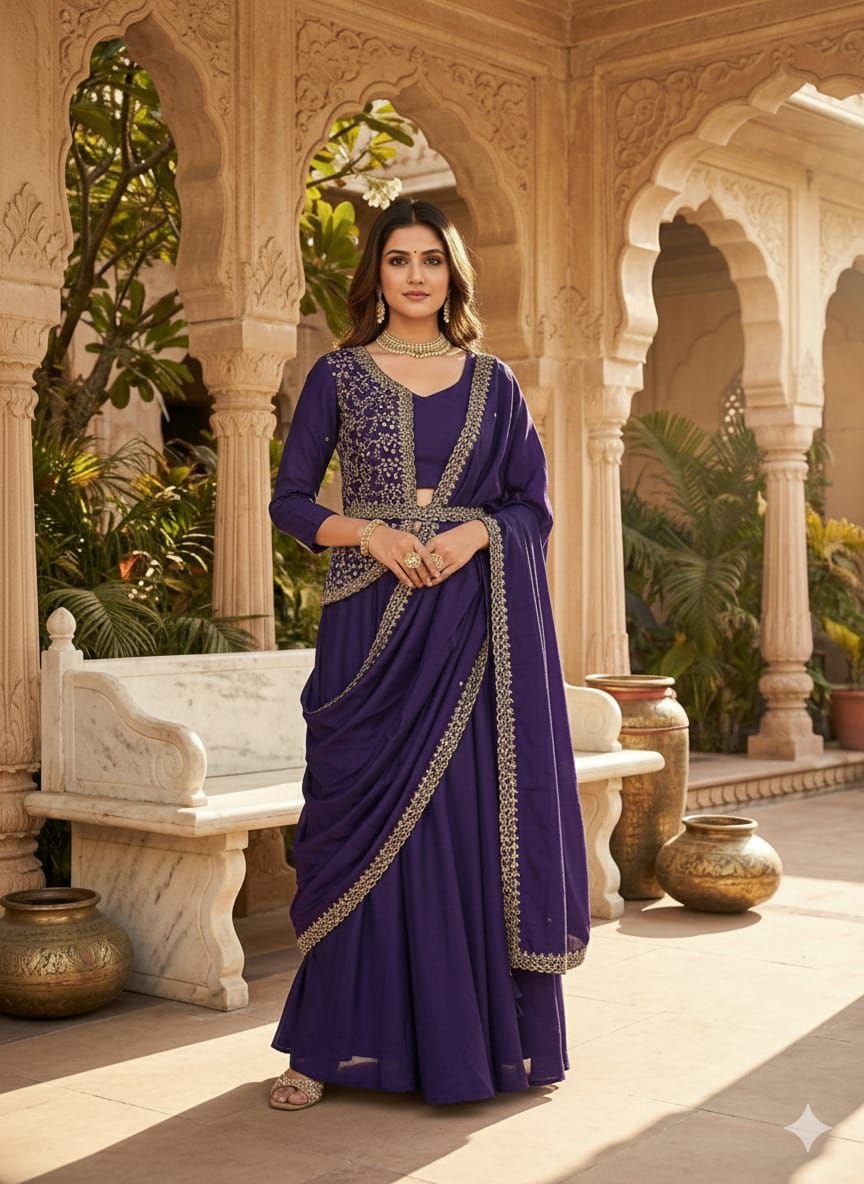 chinon silk ready to wear lehenga saree