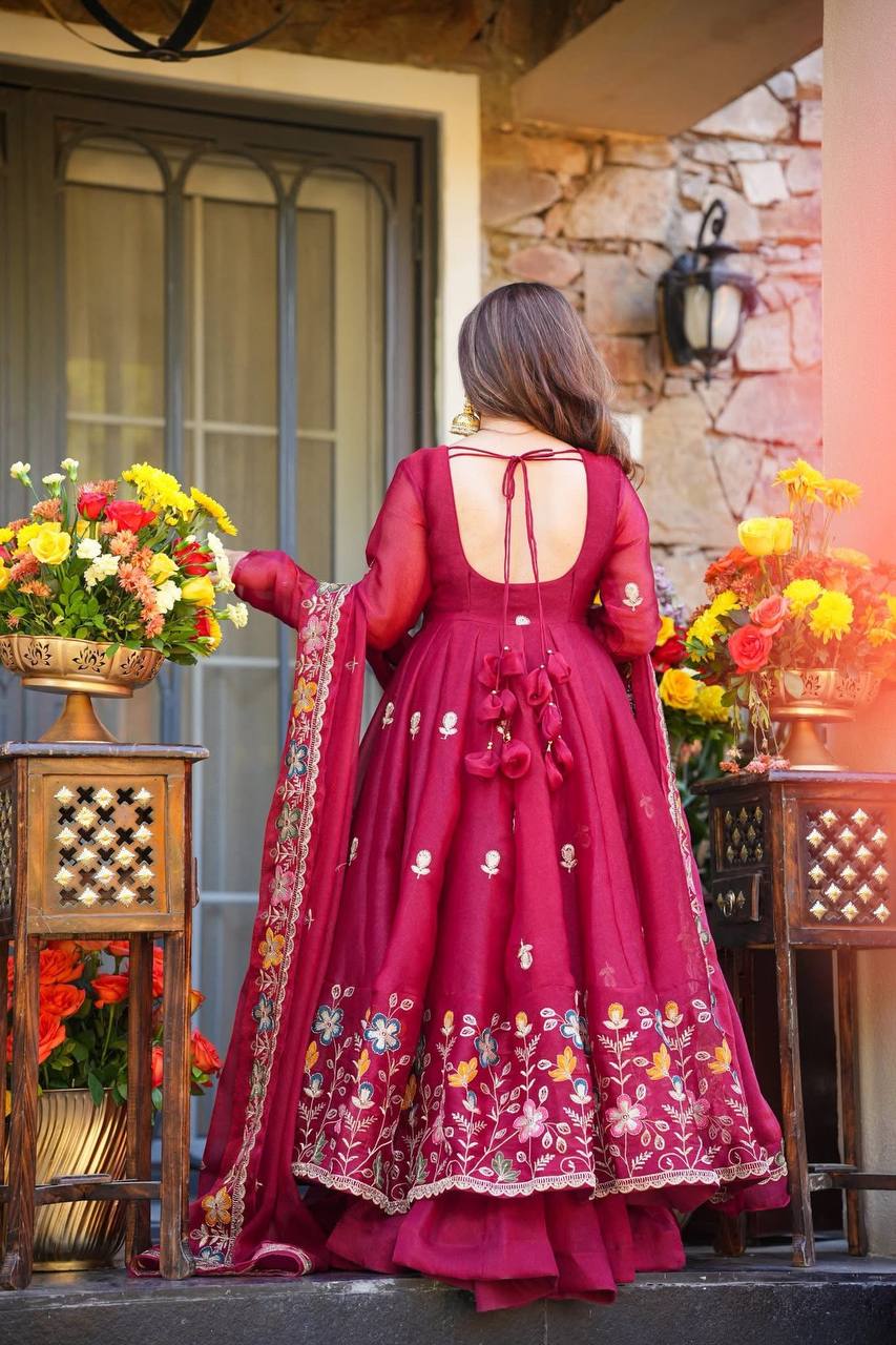 Anarkali Silk Gown Plazo Dupatta