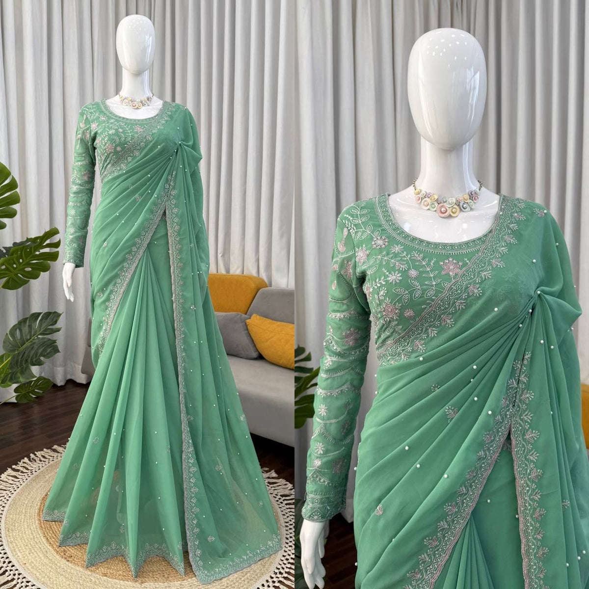Sea Green Georgette Saree Blouse
