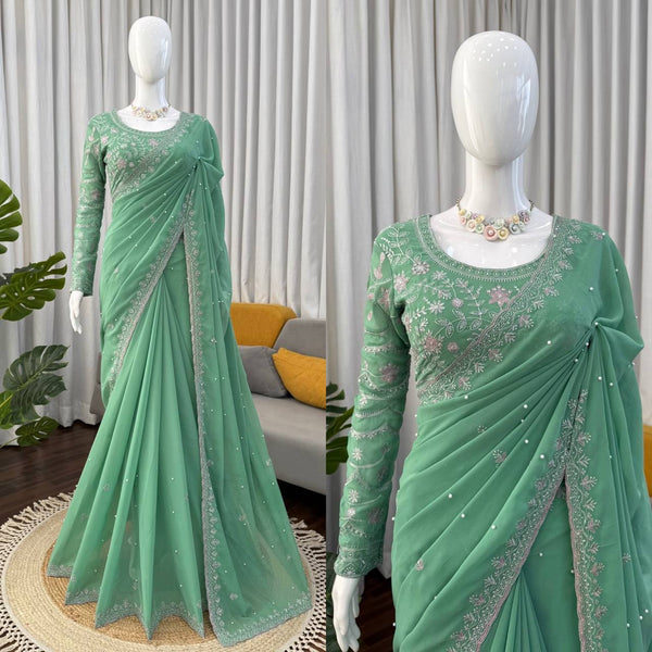 Sea Green Georgette Saree Blouse