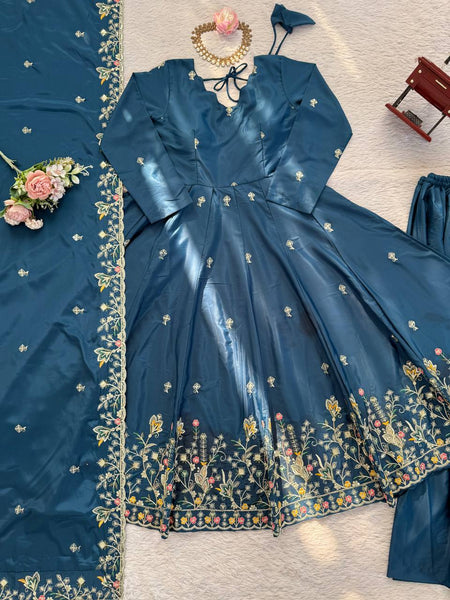 Anarkali Silk Gown Plazo Dupatta