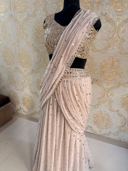 Premium Faux Georgette Ready-to-Wear Saree with Real Mirror & Sequins Work
