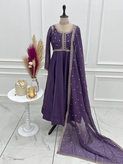 Crunchy Silk Anarkali Suit with Fancy Embroidery