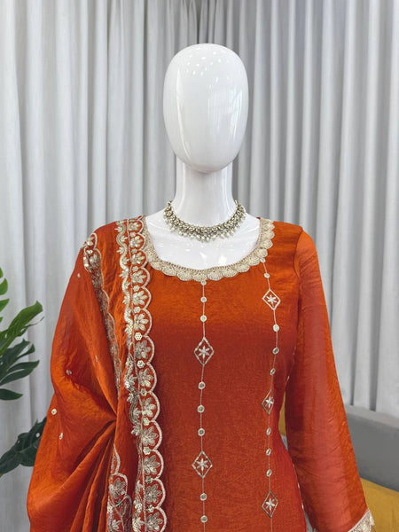 Graceful Fendy Silk Embroidery Suit with Cut-Work Dupatta