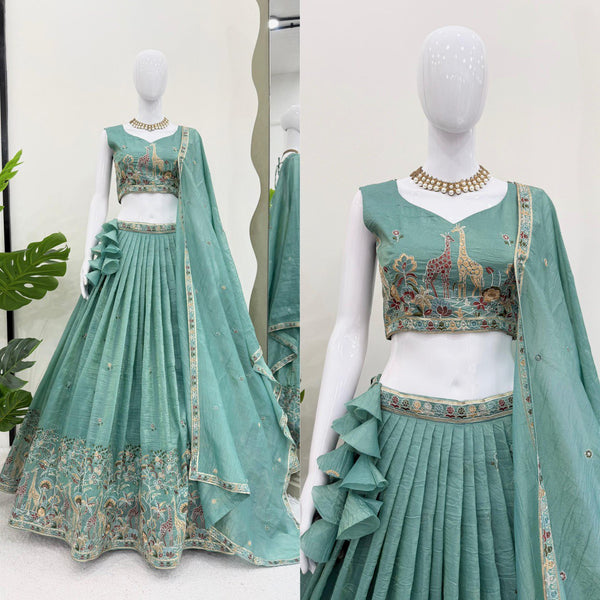 Premium Gold Crush Silk Lehenga Choli with Sequin & Thread Embroidery