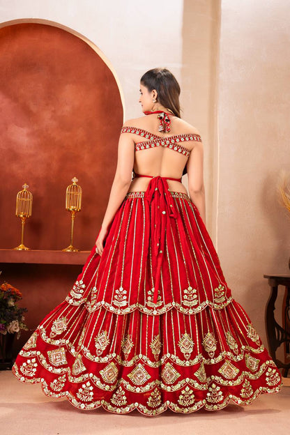 Red Faux Georgette Bridal Lehenga Choli with Sequins & Zari Work