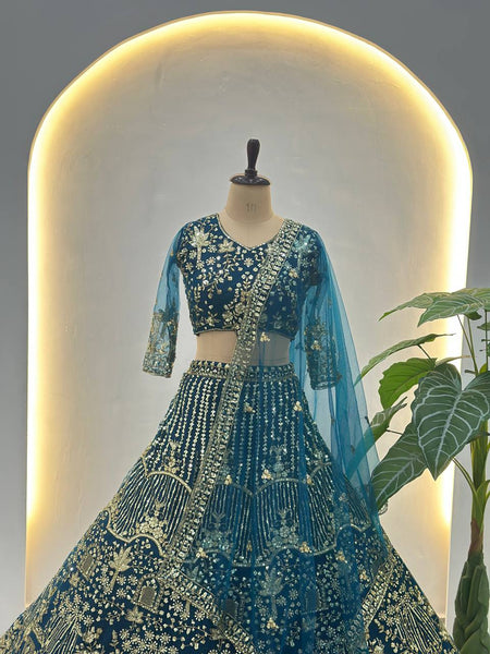 Elegant Sequins & Coding Embroidered Butterfly Net Lehenga Choli Set