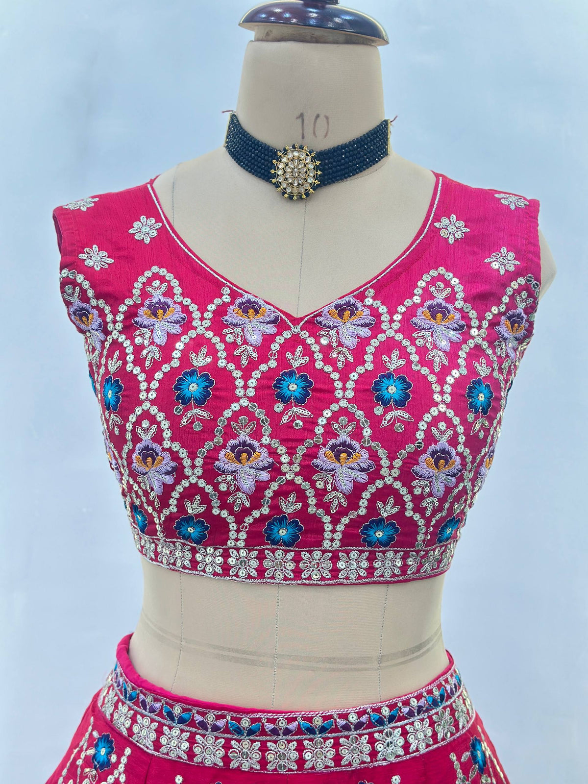 Chinon Silk Embroidered Lehenga Choli Set