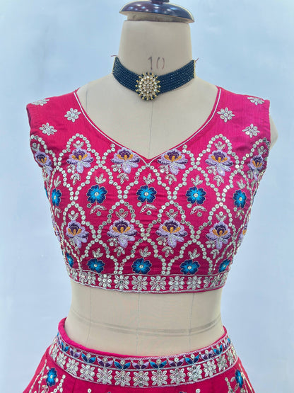 Chinon Silk Embroidered Lehenga Choli Set