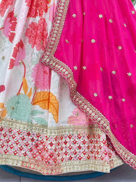 Elegant Chinon Silk Digital Print Lehenga Choli with Sequins Work