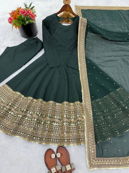 Exquisite Roman Silk Anarkali Gown Set