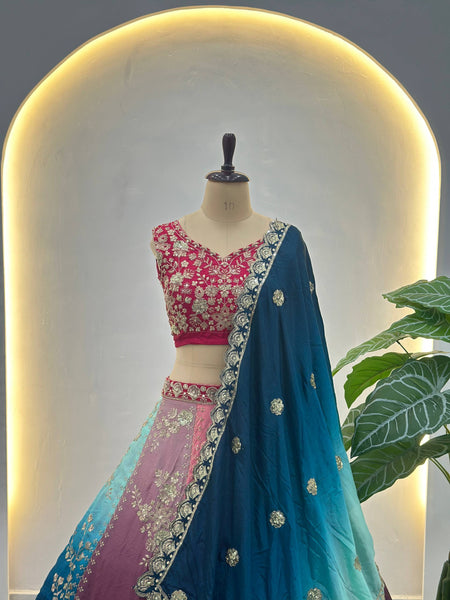 Radiant Chinon Silk Embroidered Lehenga Choli Set – Traditional Elegance