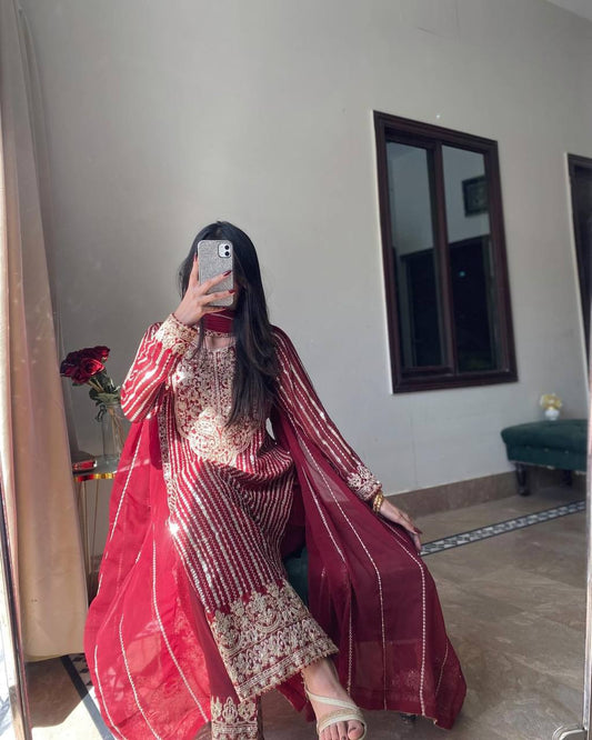 Elegant Faux Georgette Embroidered Suit Set