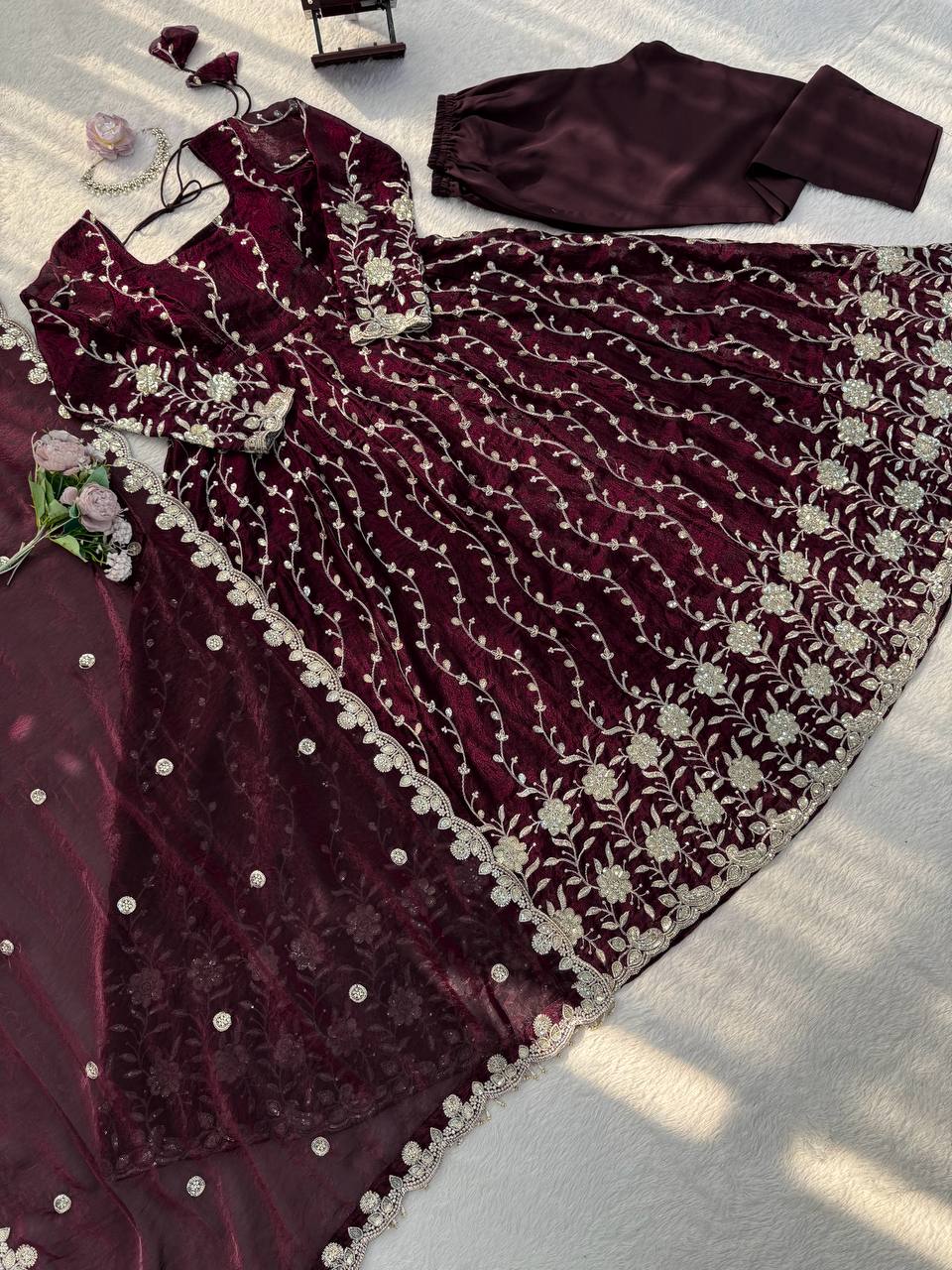 Elegant Fendy Silk Anarkali Set