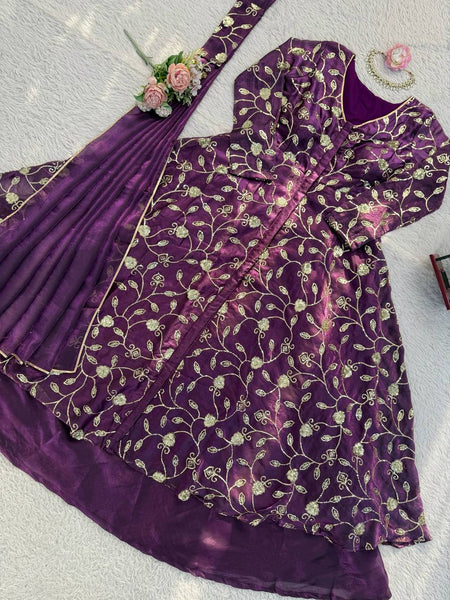 Heavy Fendy Silk Embroidered Gown Set