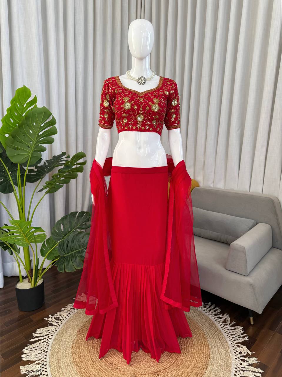 Exquisite Faux Georgette Lehenga Saree Set