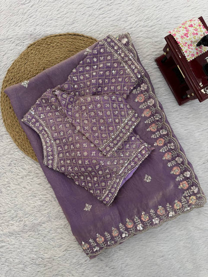 Fendy Silk Designer Saree with Bead &amp; Sequence Embellishments