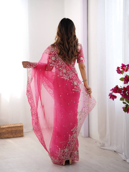 Exquisite Heavy Organza Silk Saree with Sequin Embroidery
