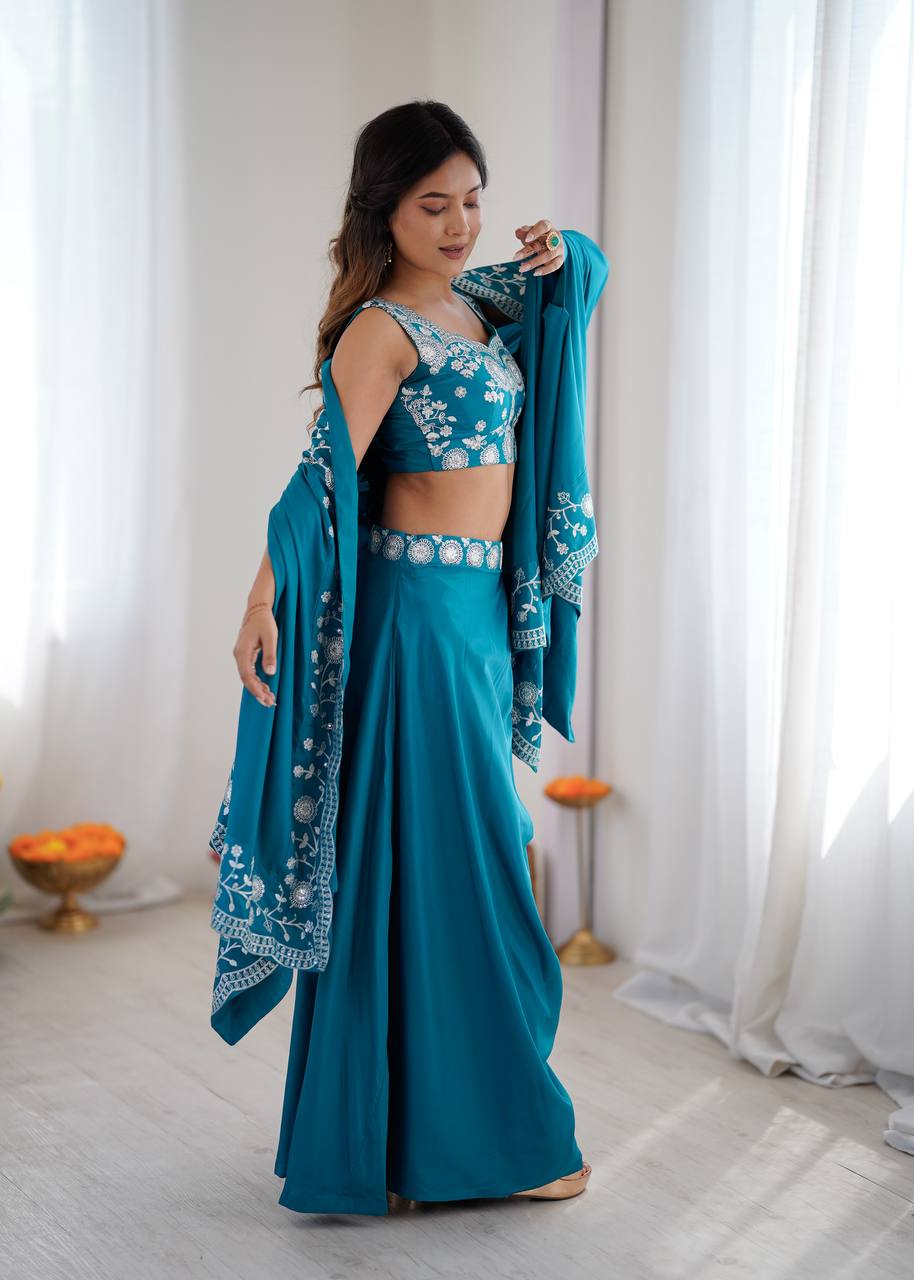 Indo-Western French Crepe Dhoti Set with Sequined Shrug