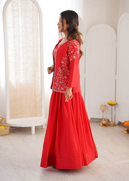 Heavy Chinon Silk Lehenga Choli with Embroidered Koti