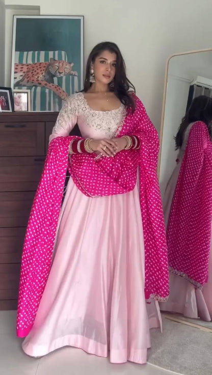 Exquisite Crepe Silk Embroidered Gown Set