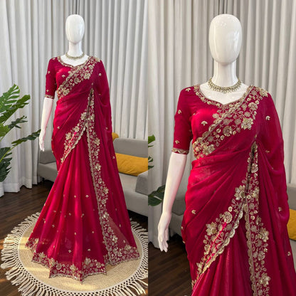 Exquisite Fendy Silk Saree with Heavy Beadwork