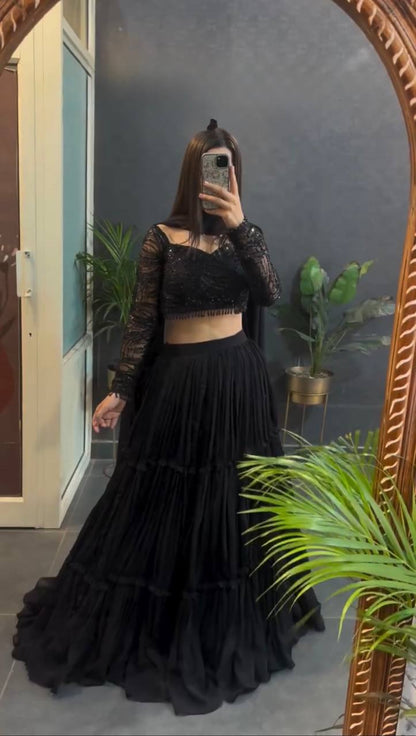 Exquisite Ruffle Style Faux Georgette Lehenga Choli Set