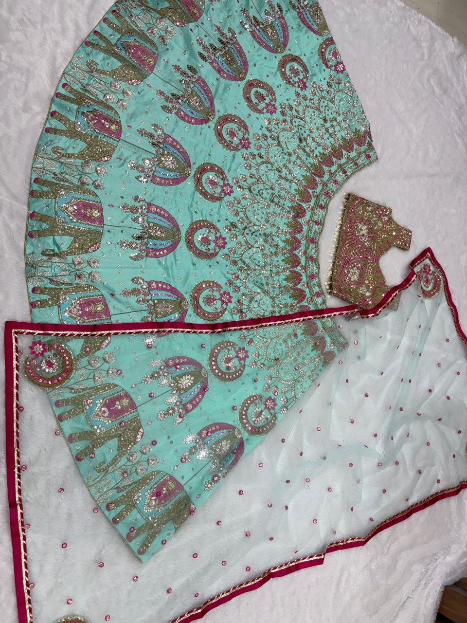 Premium Slub Silk Bridal Lehenga Choli with Intricate Embroidery & Foil Mirror Work