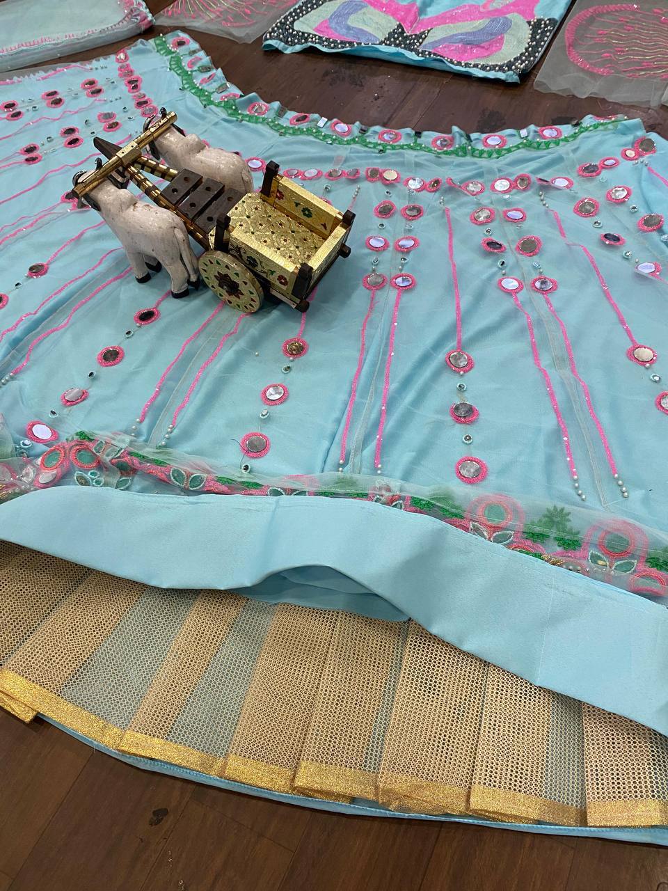 Designer Soft Butterfly Net Lehenga Choli with Real Mirror and Pearl Work - 3.5M Flare and Cancan