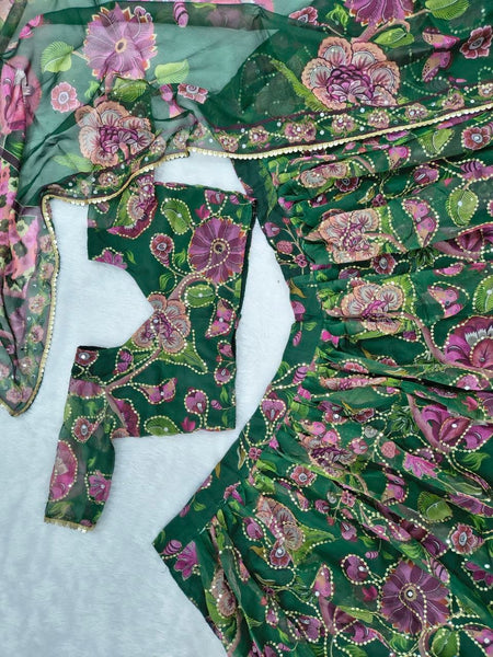 Premium Taby Silk Hand-Worked Lehenga Choli – Digital Floral Print