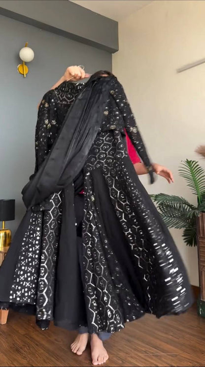 Designer Faux Georgette Sharara Set Heavy Sequence Thread Work