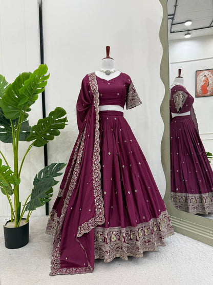 Exquisite Chinon Silk Lehenga Choli with Sequinned Threadwork
